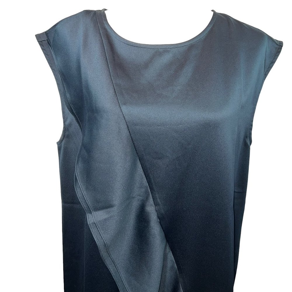 Like new H by HALSTON Navy Blue Satin-Like Sleeveless Shift Dress Size Medium - Picture 9 of 10